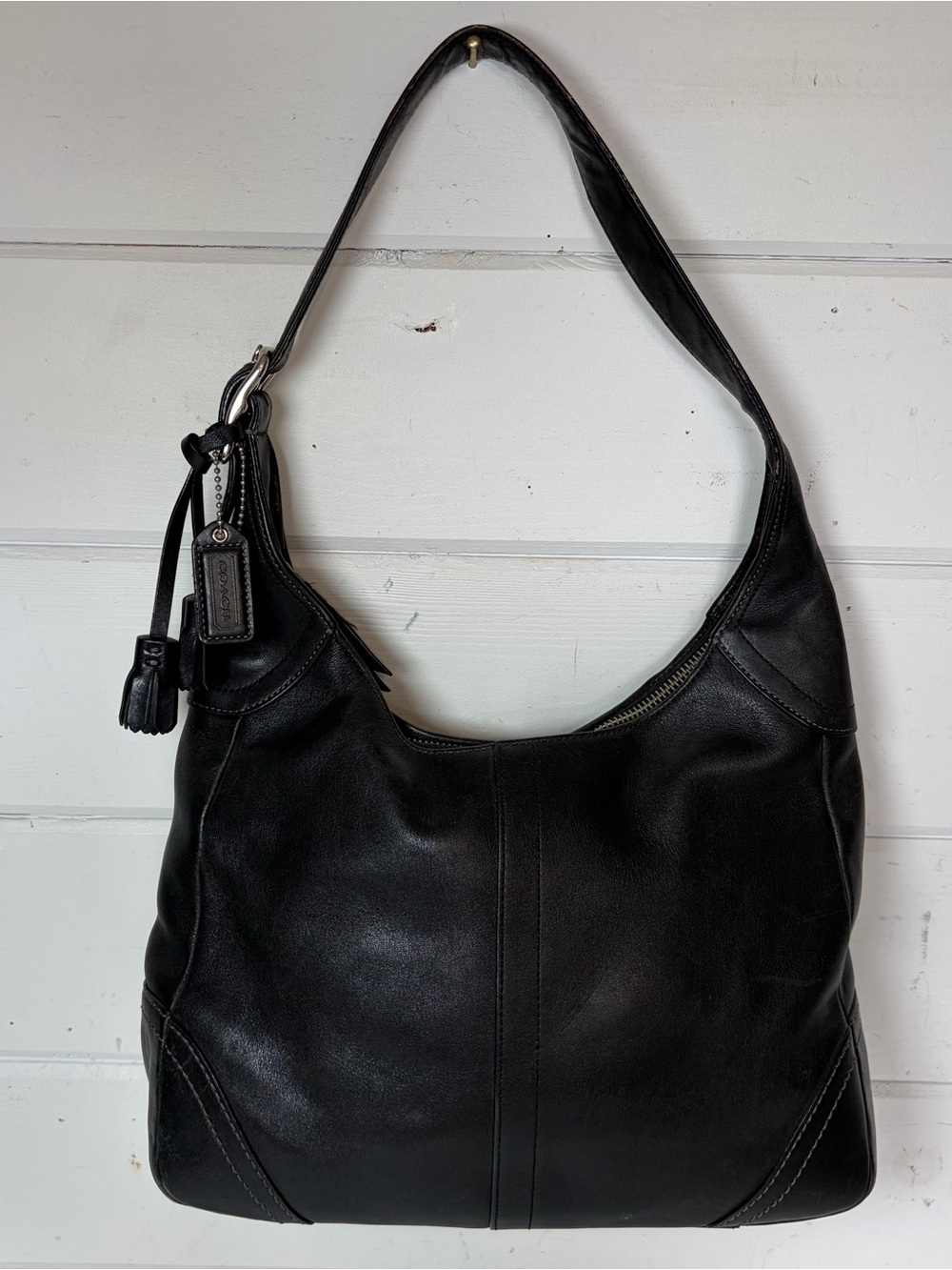 Vintage Black Leather Hamilton Coach Purse Shoulder Bag | Y2K Tassel